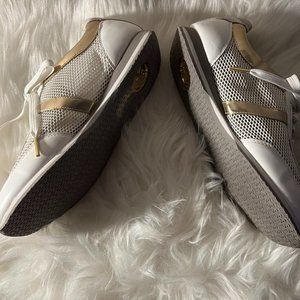 Michael Kors White and Gold Mesh Sneakers